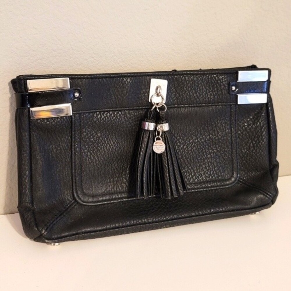 5/$25 Victoria Secret Black Pebbled Faux Leather Tassle Clutch